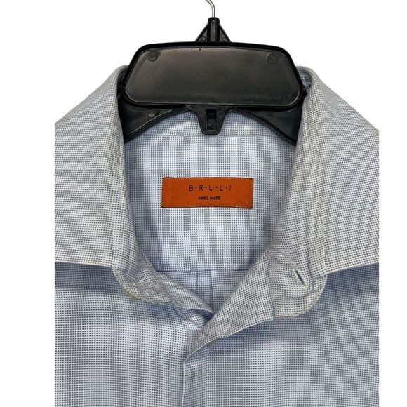 Bruli | Mens Blue White Long Sleeve Button Down Collar Dress Shirt 42 - Picture 3 of 7